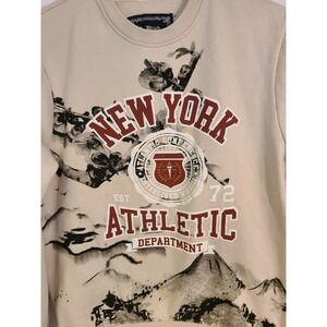 Blind Rooster‎ Athletic Fleece Sweatshirt New York Tan Graphics Sz Sm